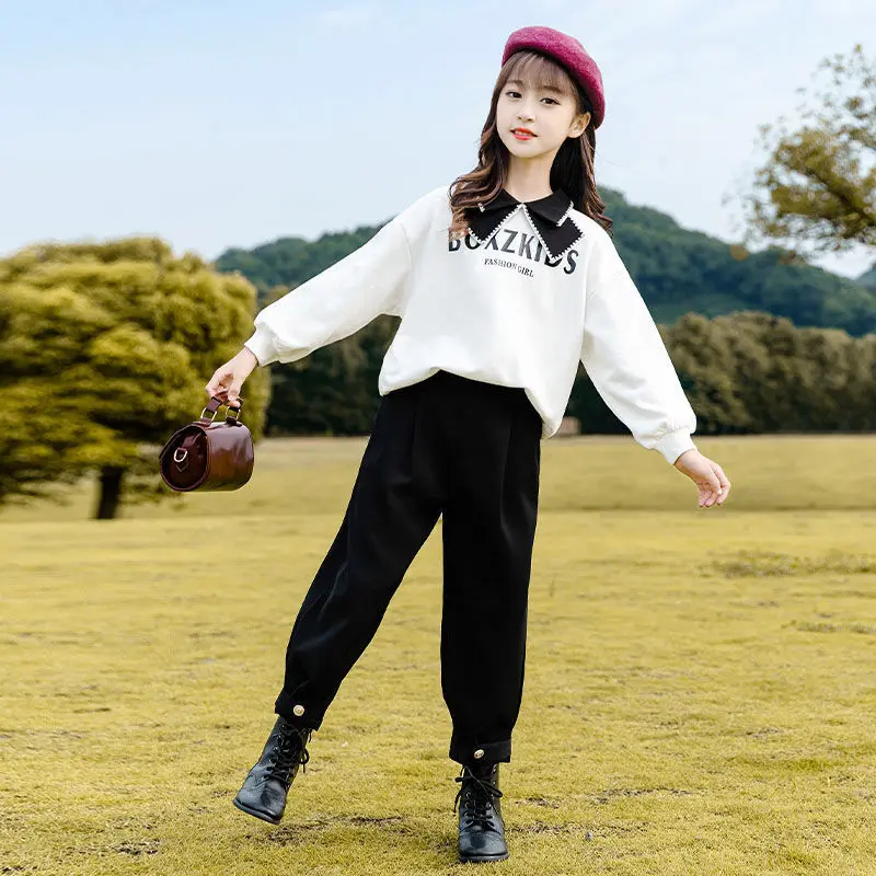 

Letter Design Kids Sweatshirt for Girls Sweater Ripped Sleeve Knit pullover For 4 5 6 7 8 9 10 11 12 13 14 Years Girls Clothing