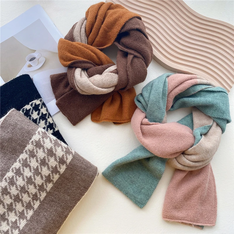 

Длинный тонкий шарф, аксессуары для девочек, шейный платок из твида, кашемировый шарф, винтажный толстый хиджаб, зимние шали и одеяло