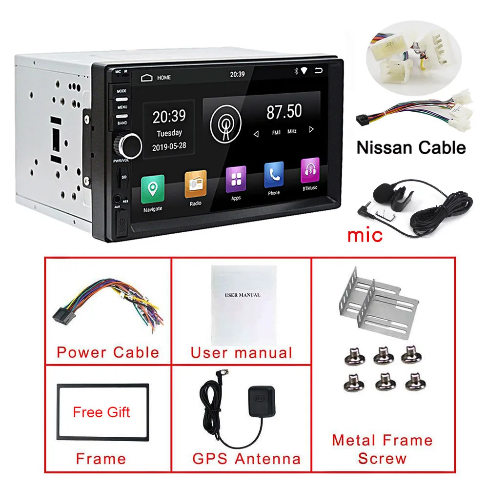 Toyota cable 2Din автомобильный мультимедийный плеер универсальный 2G+ 32G Автомобильный Радио Стерео Bluetooth gps Аудио Видео Android MP3 MP4 WiFi " HD Touch 1024*600 - Цвет: Toyota cable