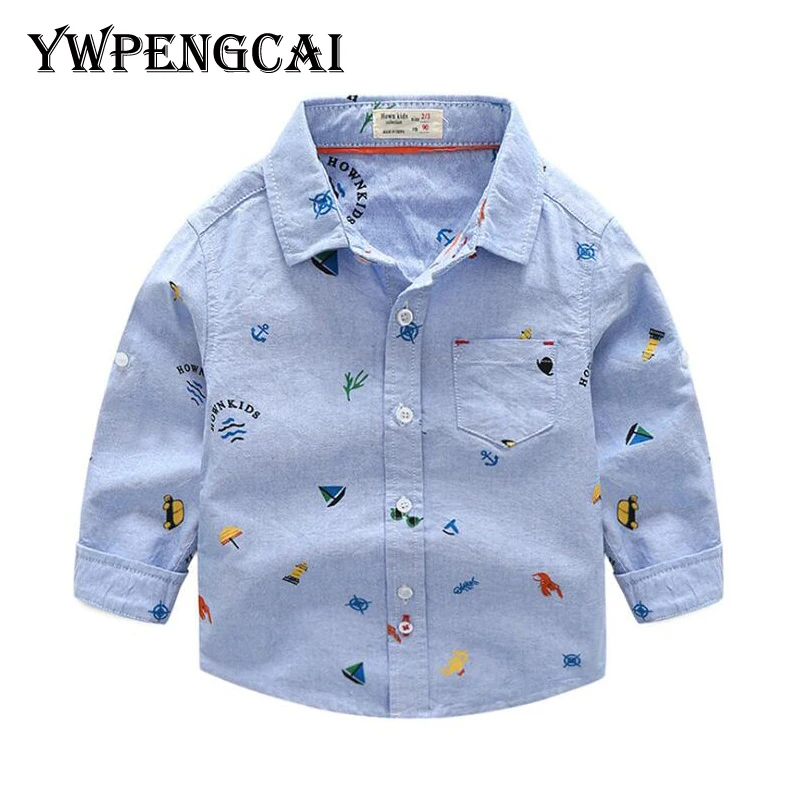 

YWPENGCAI Spring Autumn 2-7 Years Boys Shirts Cartoon Print Long-Sleeve Shirt White, Light blue
