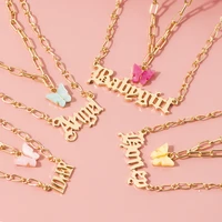 fashion acrylic butterfly old english font pendants necklace double layer babygirl necklace choker statement jewelry wholesale