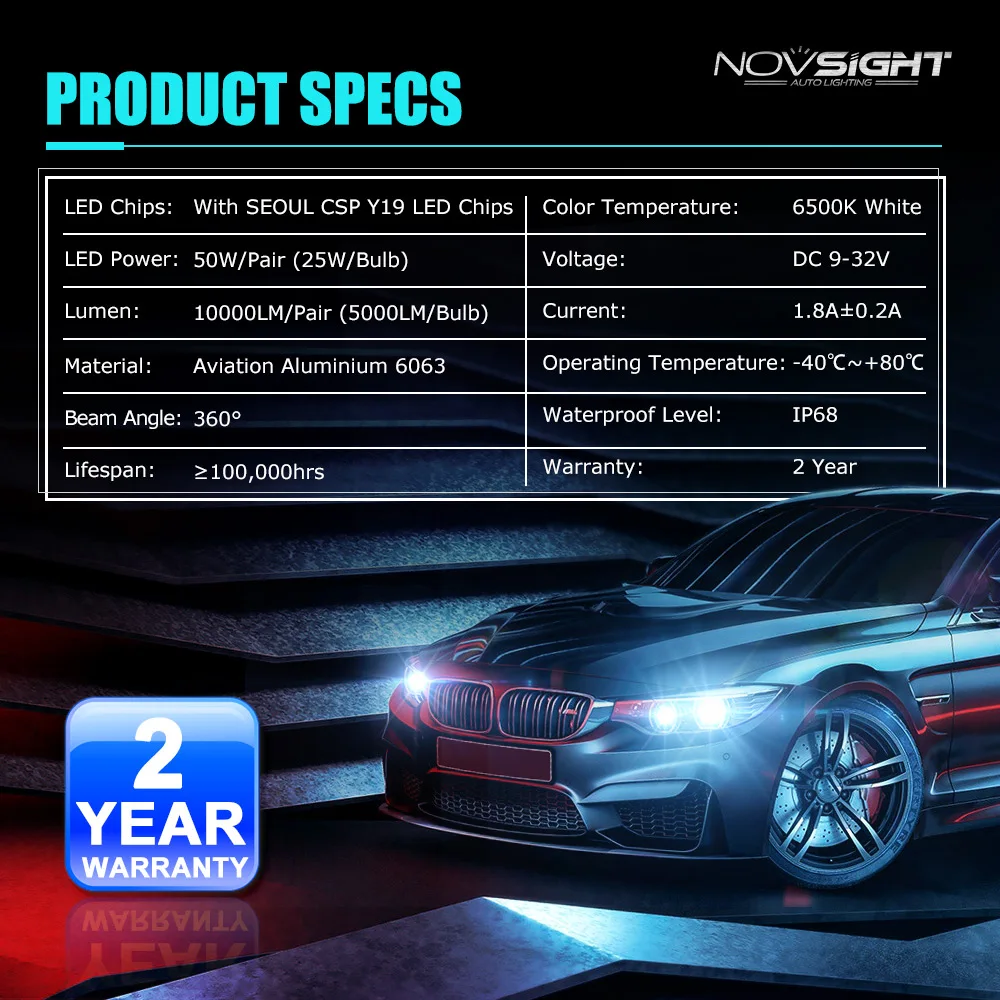 NOVSIGHT H4 9003 светодиодный головной светильник в комплекте для автомобилей H1/3/7 H11/13 9005 9006 двойной Hi/Lo Светильник лампы 10000лм 6500 К Белый супер яркий
