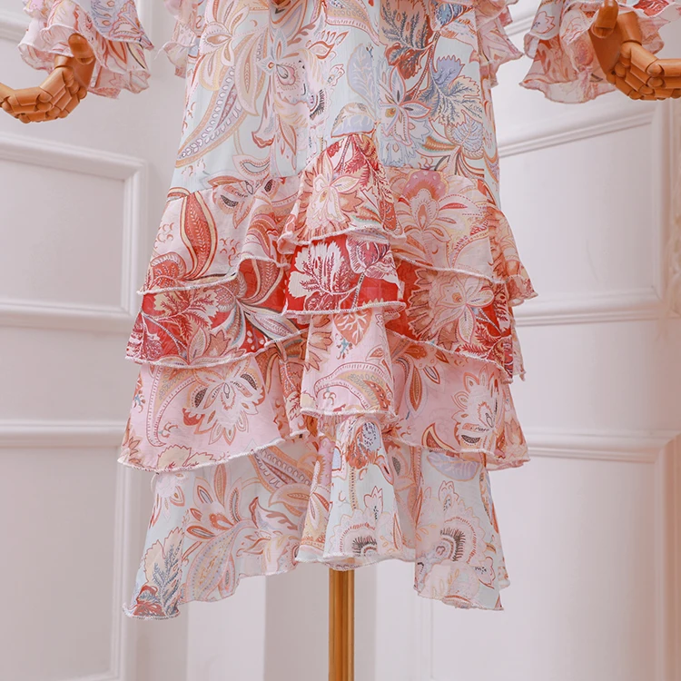 

Fall 2021 New Chiffon Half Turtleneck Ruffle Sleeve Dress Fashion High Waist Slim Ruffle Vacation Cake Dress Temperament Dress