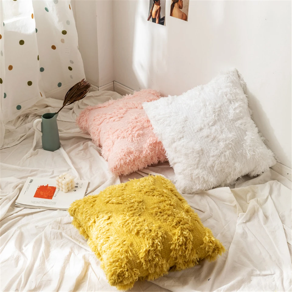 Скандинавская шикарная бархатная наволочка с розовыми перьями геометрическим