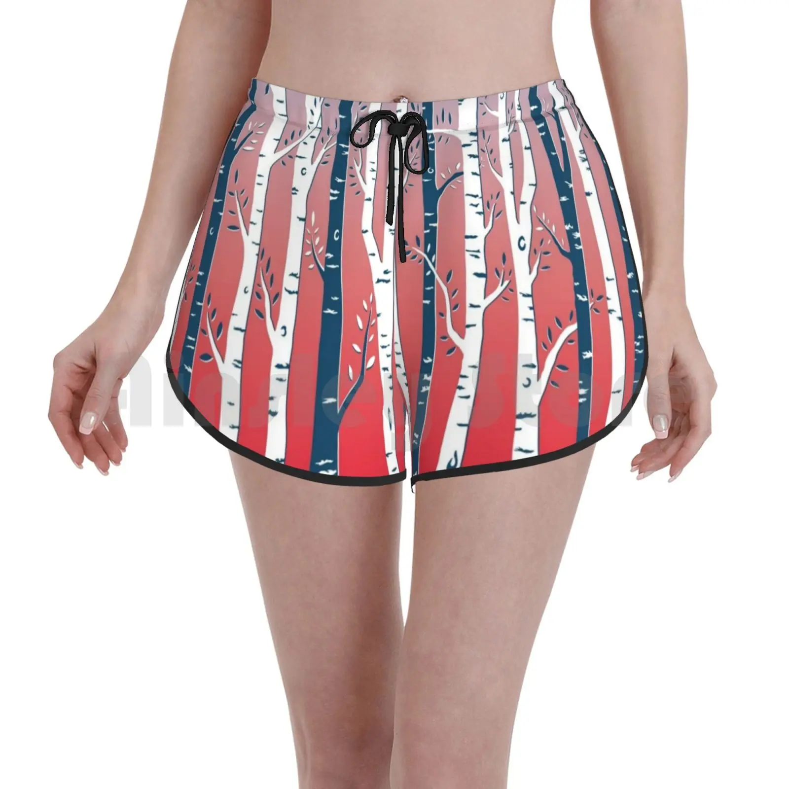 

In The Woods Swim Shorts Women Beach Shorts Birch Birches Sunset Sunrise Plant Plants Forest Woods Nature Summer
