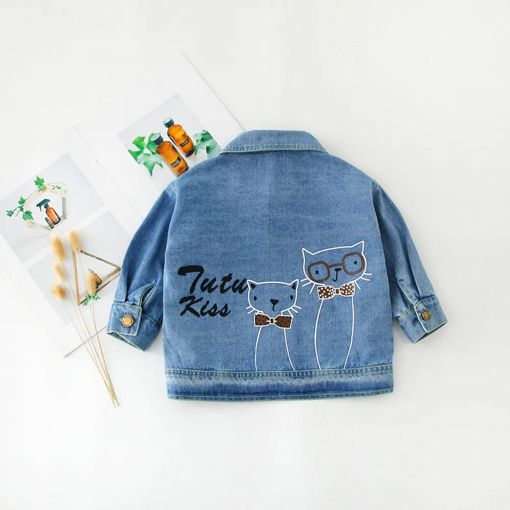 

Детская джинсовая куртка с длинным рукавом, с отложным воротником