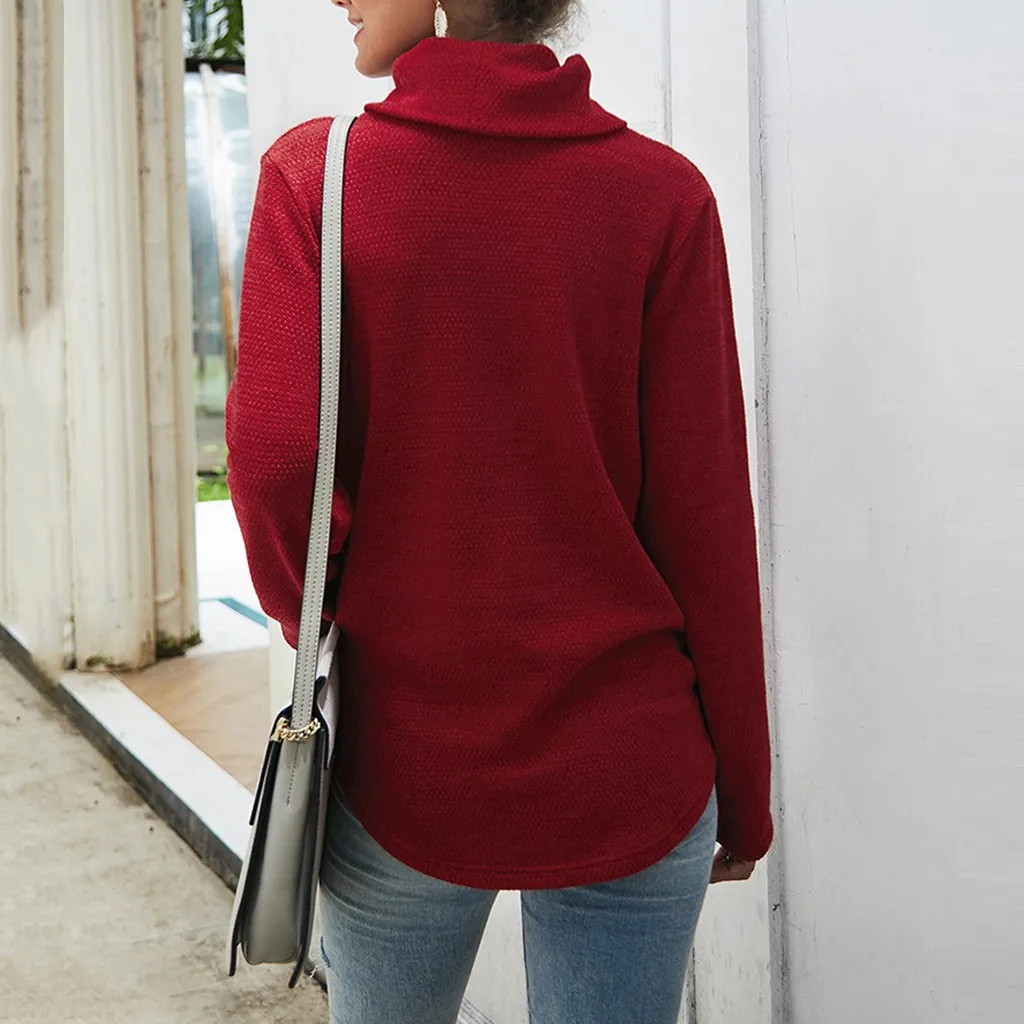 

New Women Sweater Autumn Winter Solid Slim Wild Tops Long Sleeve Turtleneck Casual Knit Stitching Sweater