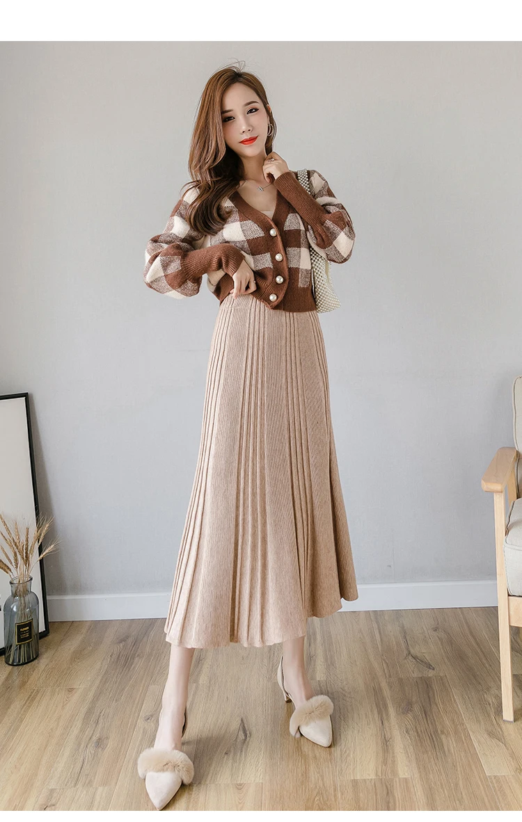 Женские зимние плиссированные трапециевидные юбки элегантные эластичные