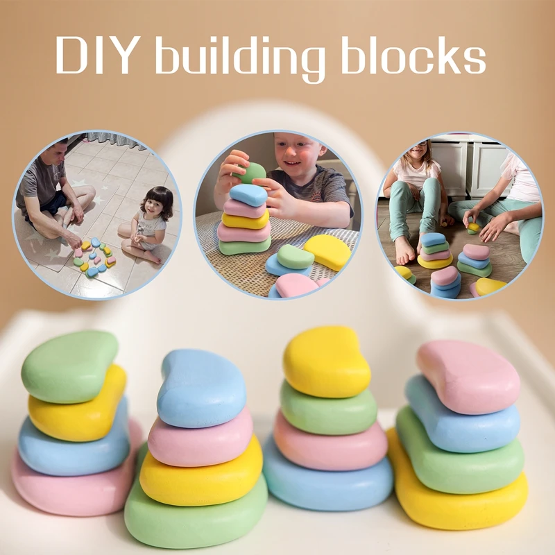 

Baby Wooden Toy Jenga Balancing Building Colored Stone Block Creative Nordic Style Educational Toys Rainbow Stone Stacking Toy