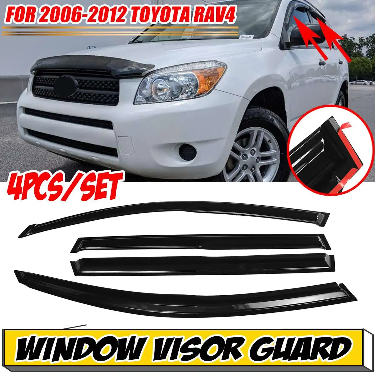 

4x Black Car Side Window Visor Guard Vent Rain Guard Door Visor Cover Trim ForToyota For RAV4 2006-2020 Awnings Shelters