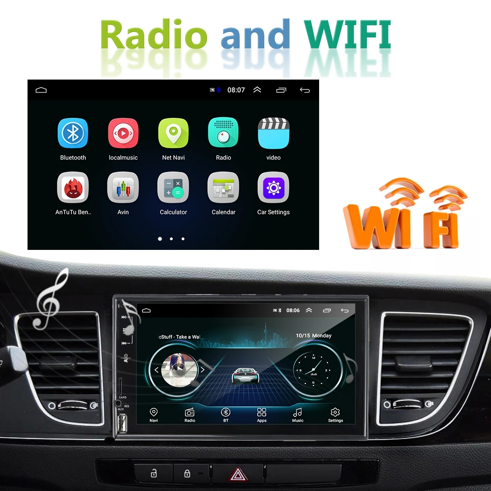 Автомобильный мультимедийный плеер AMPrime 2din Android 7 '' GPS Wi-Fi Bluetooth FM 2 16 ГБ |