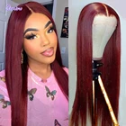 Парики из человеческих волос, красного, бордового цвета, 30 дюймов