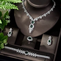 hibride trendy cubic zirconia women weeding jewelry set green color square design bridal necklace earring set bijoux n 1096