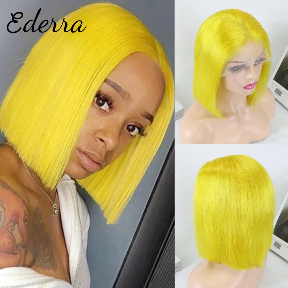 Yellow Color 150% Density Lace Front Human Hair Wigs Pre Plucked Brazilian Remy Hair Short Bob Wigs 13*4 Front Lace Wigs Cosplay