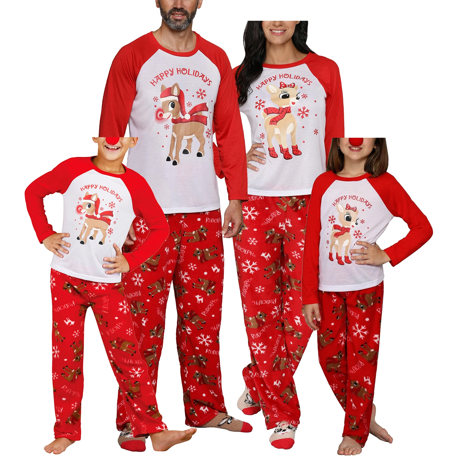 

New Christmas Family Pajamas Set Deer Print Long Sleeve Round Collar Pullover+Trousers Skin-Friendly And Comfortable Hot Sale
