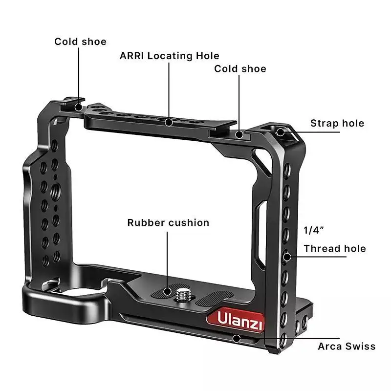 

For Ulanzi UURig C-A7C Aluminum Housing Cage Case For SONY A7C Frame 2 Cold Shoe and 1/4 Hole for Tripod LED Video Lights
