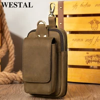 westal mens waist bag genuine leather male fanny pack small hip pouch purse for phone case cover purse vintage money belt bags