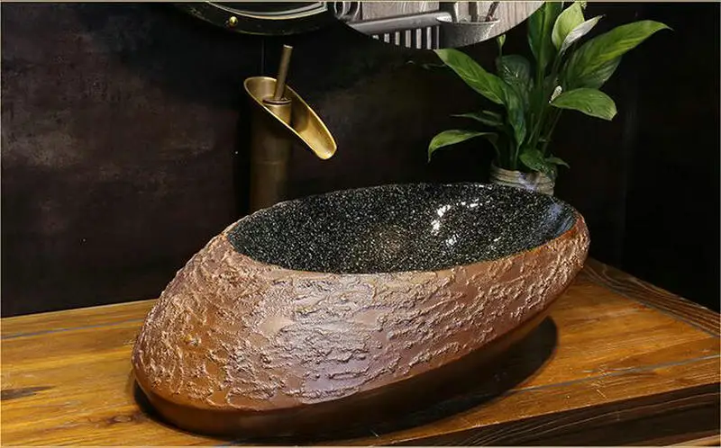 Новая Геометрическая овальная керамическая раковина для ванной комнаты |