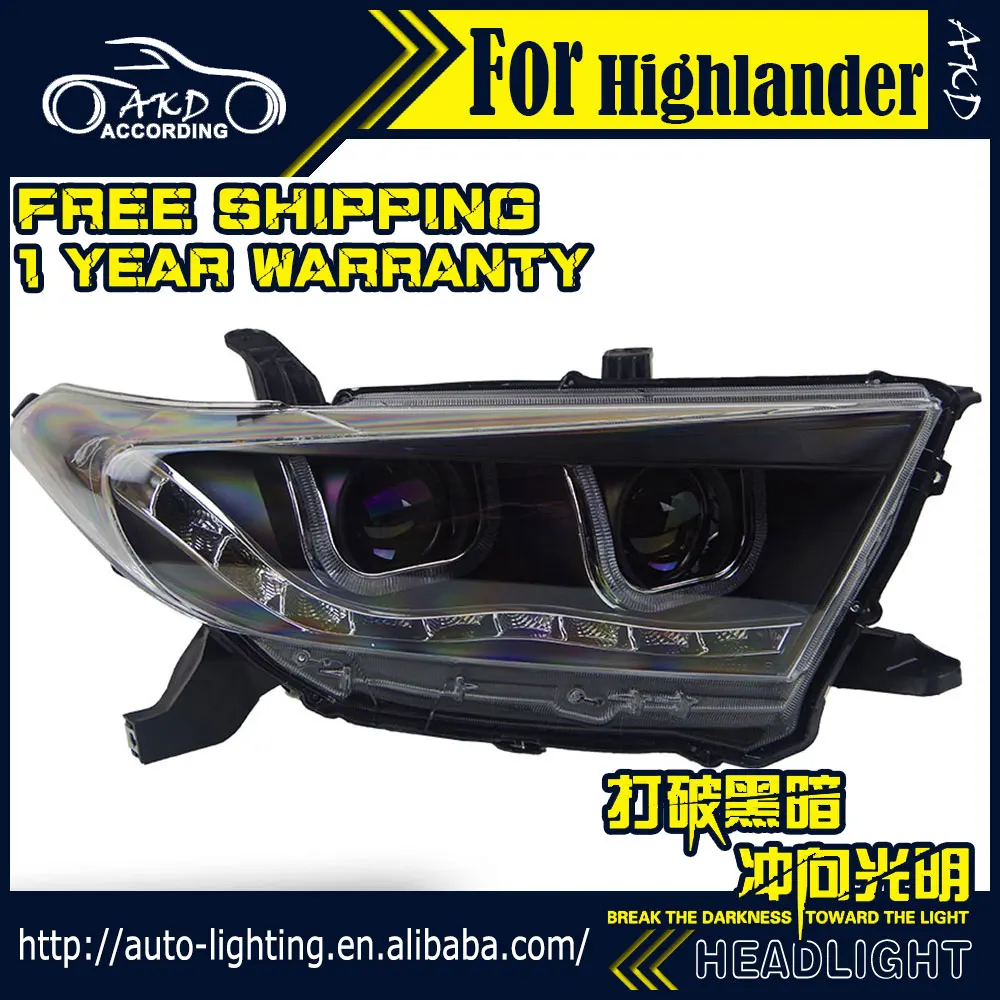 AKD автостайлинг фары для Toyota Highlander 2012 светодиодные ДХО H7 D2H Hid опция ангельский