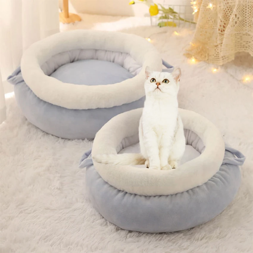 

Plush Round Pet Dog Cartoon Kennel Cat Kennel Keep Warm In Autumn Winter Pets Kennel Dog Beds for Small Dogs Supplies