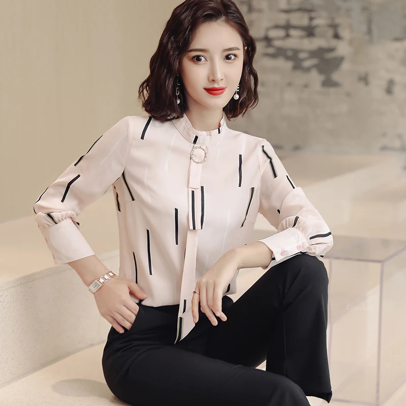 Lenshin женские рубашки в полоску элегантная блуза с круглым вырезом офисная одежда