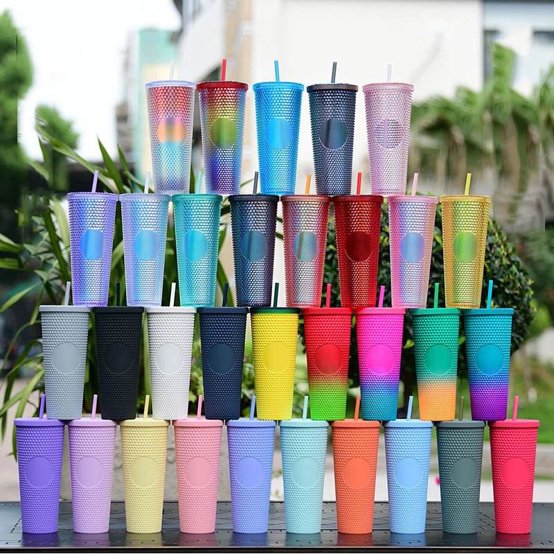 

Diamond Durian Cup Without LOGO 710ml Summer Cold Water Cup Tumbler With Straw Double Layer Plastic Durian Coffee Mug