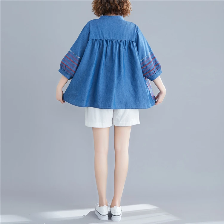 2020 новые летние женские модные элегантные джинсовые топы с вышивкой Женские