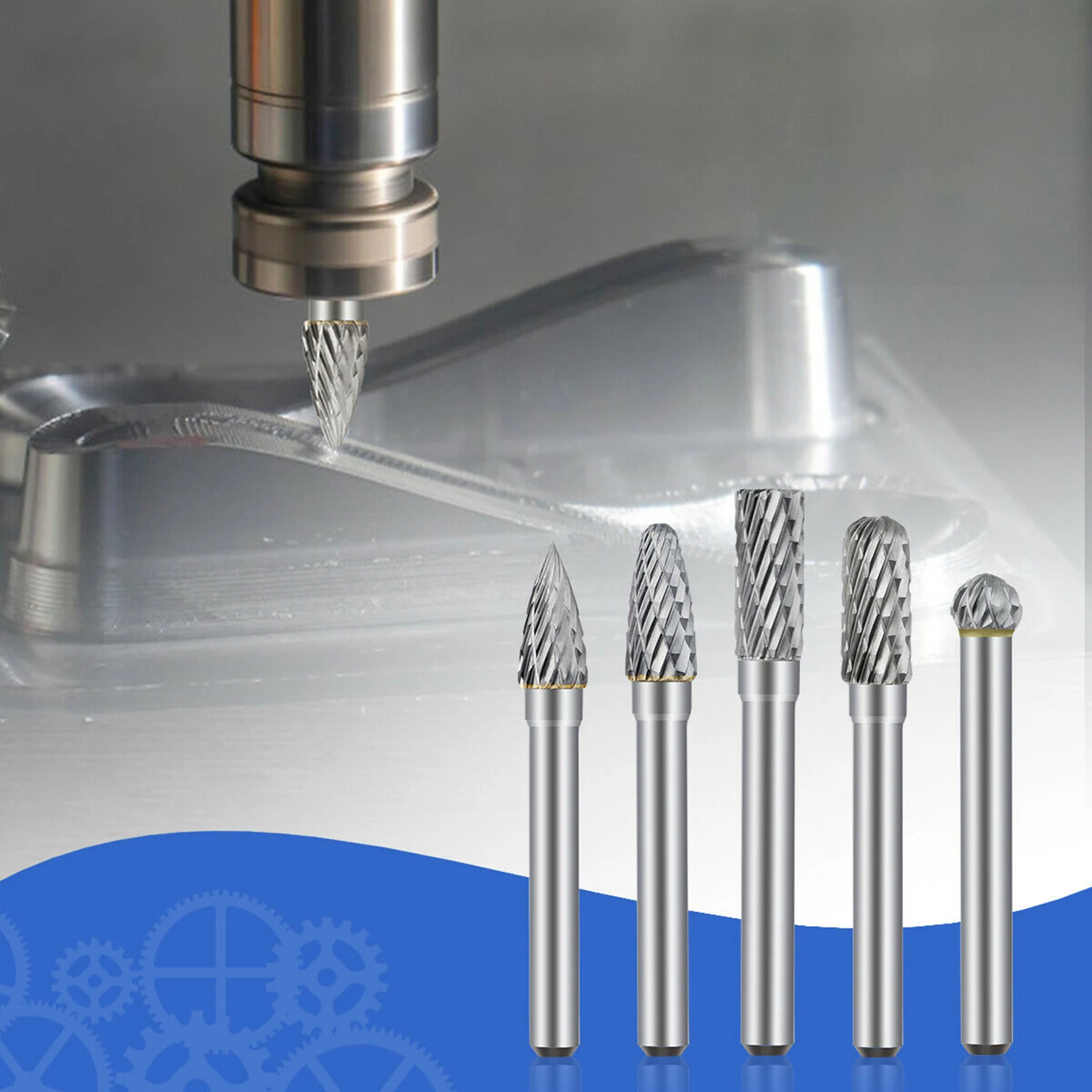 

5Pcs Double Cut Tungsten Carbide Burrs 8mm Rotary Burr Set 1/4 Inch Shank Die Grinder Bit