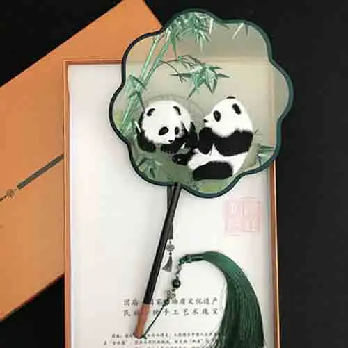 Роскошный китайский ручной фанат Hanfu Женский двусторонний веер с вышивкой и