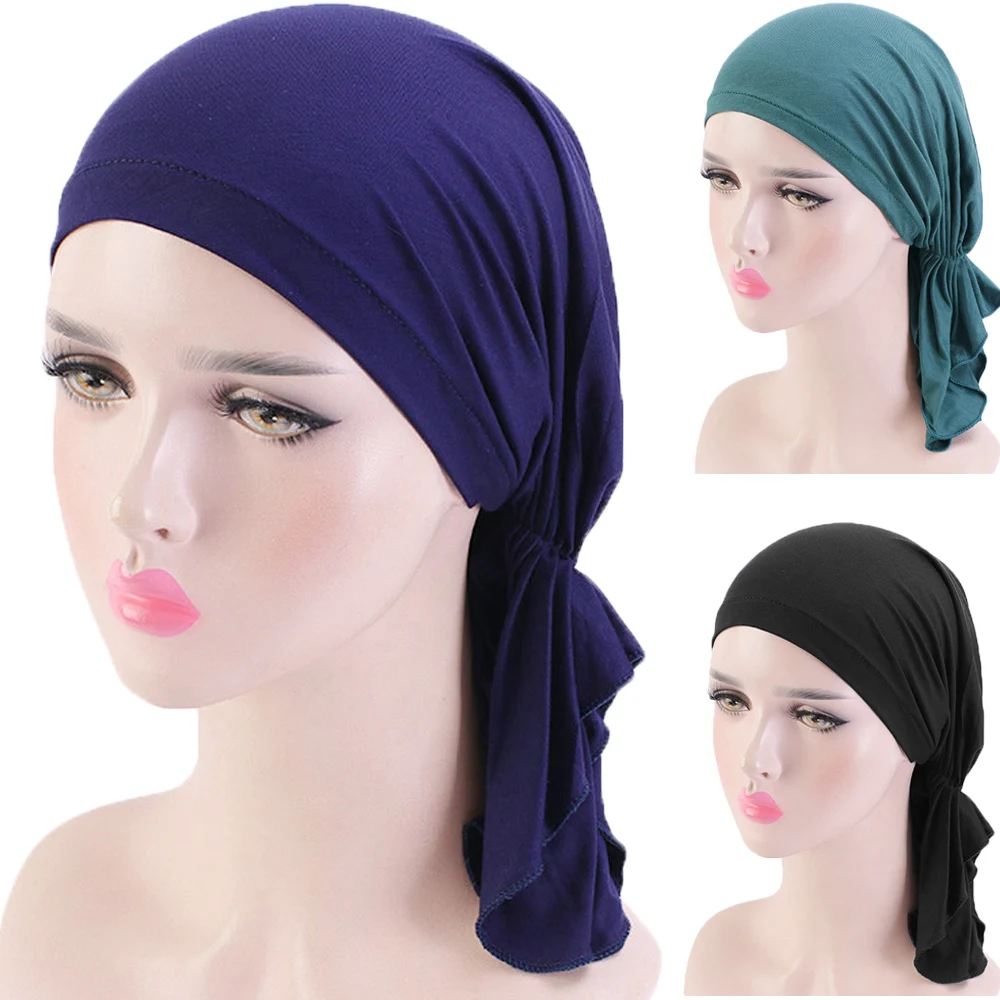 

Women Muslim Hair Loss Hat Solid Color Beanies Skullies Bonnet Arab Turban Head Wrap Headscarf Inner Hat Chemo Cancer Cap Modal