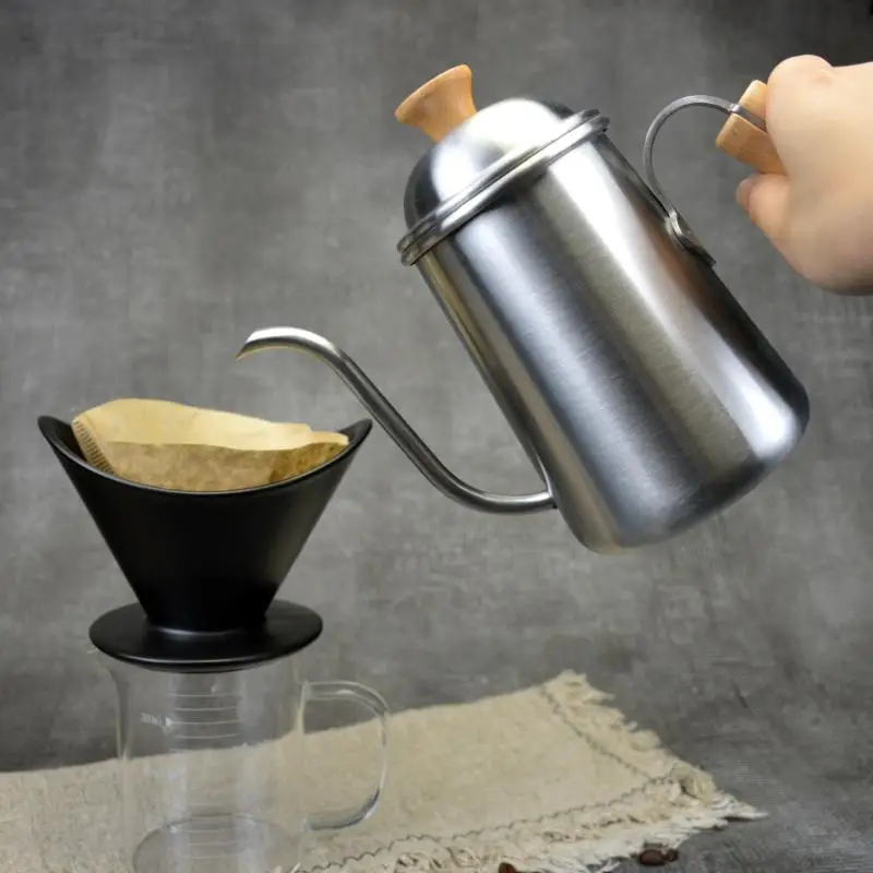 650 мл чайник из нержавеющей стали с деревянной ручкой антипригарный гусиная Шея