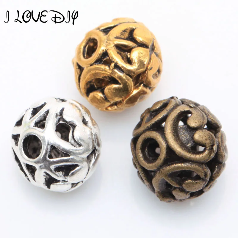 10 pcs Fashion Jewelry Making Silver/Gold/Bronze Tibetan silver Round Shaped Hollow Spacer Bead Finding with Hole about 2mm |