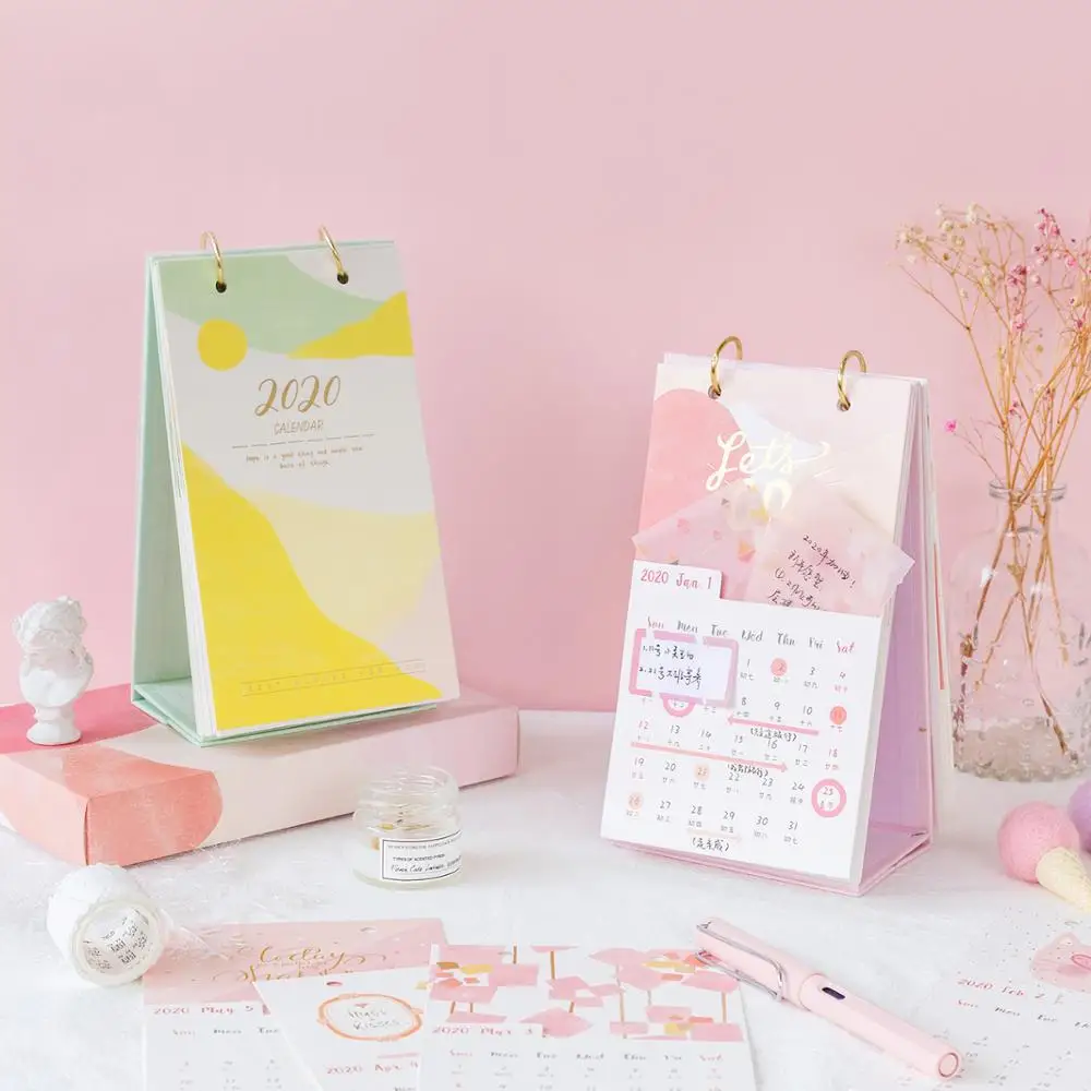 2020 Новый Kawaii милый карманный календарь с коробкой катушки расписание блокнот