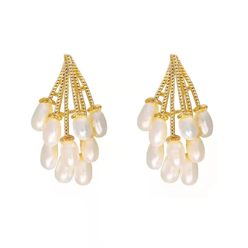 

Silver needle genuine gold plating French Baroque freshwater pearl earring female retro temperament earrings free shipping