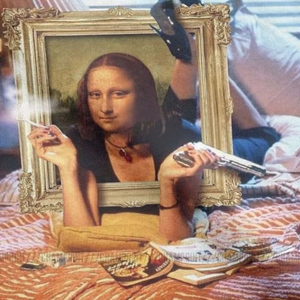 Мужская футболка Pulp Fiction Mona Lisa для отдыха с короткими рукавами из чистого хлопка