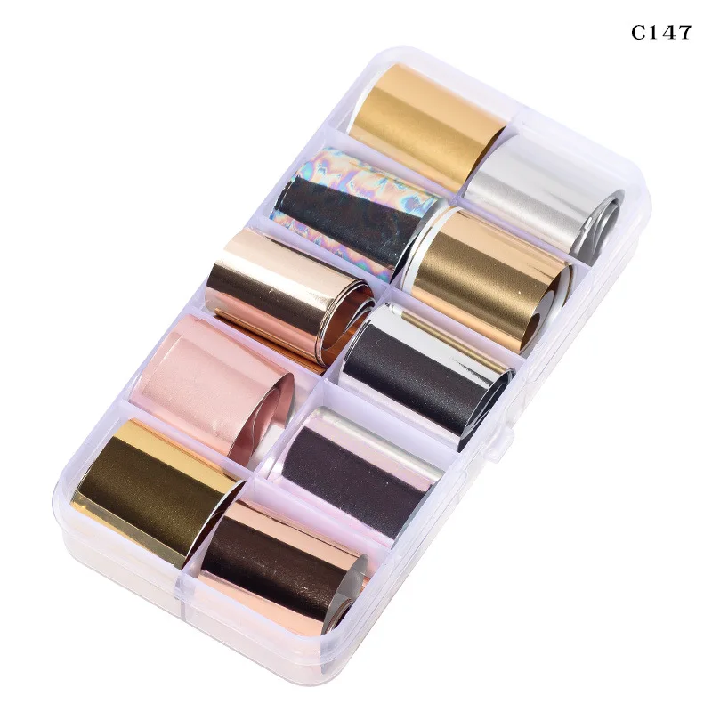 

10 Pcs Nail Foil Set 2.5*100cm DIY Nail Art Decorations Transparent AB Color Lace Flower Nail Art Transfer Nail Sticker
