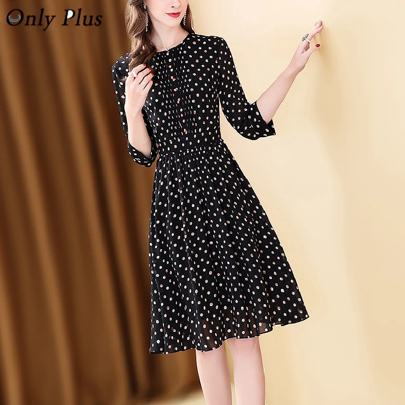 Женское шифоновое платье в горошек ONLY PLUS повседневное ТРАПЕЦИЕВИДНОЕ ПЛАТЬЕ с