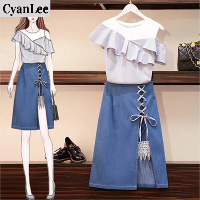 Женский комплект из 2 предметов рубашка в полоску с оборками без рукавов и