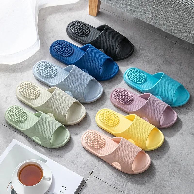 Летние домашние шлепанцы Домашняя Массажная обувь на плоской толстой подошве