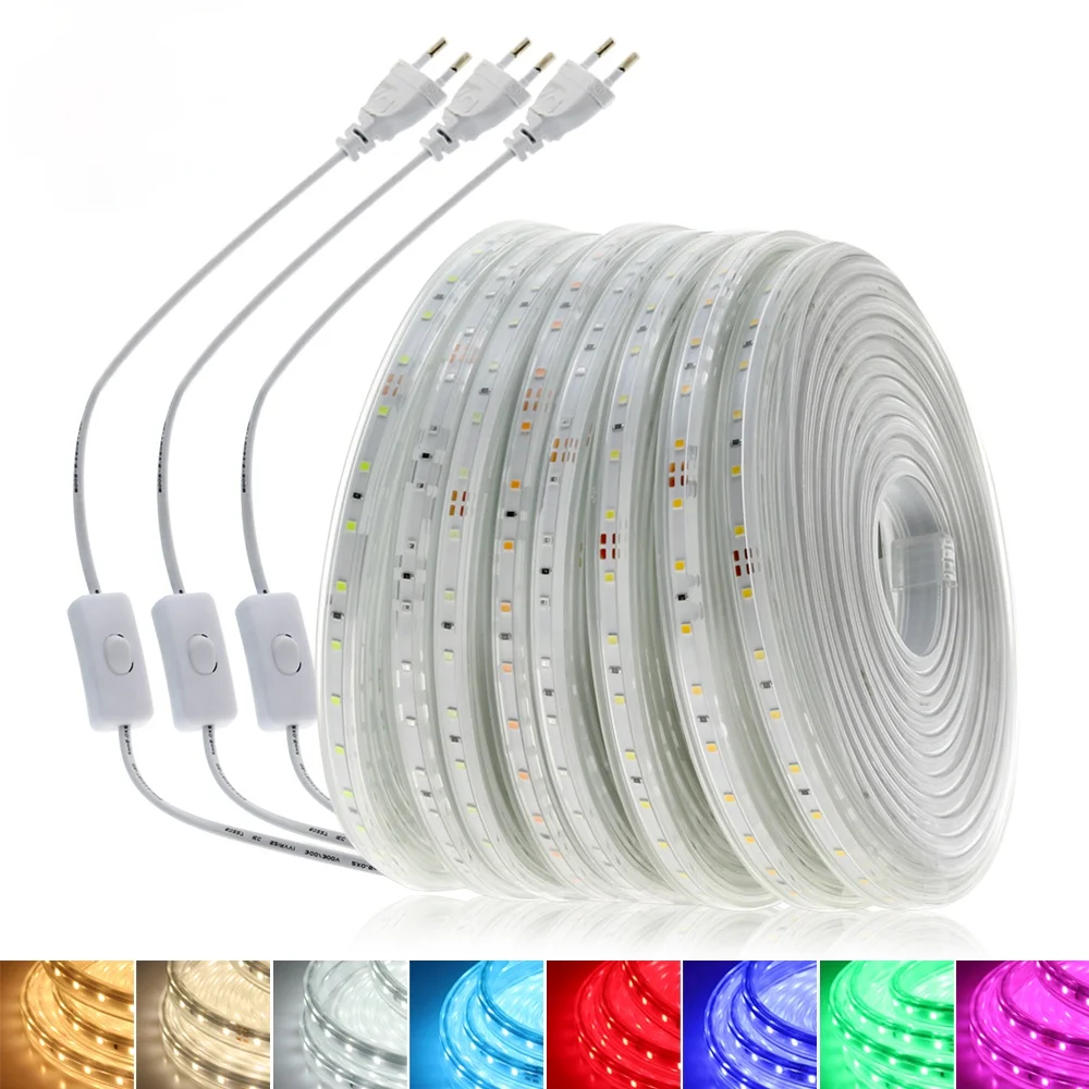 

220V LED Strip 2835 High Safety High Brightness Flexible LED Light Ice Blue Pink Red Green Blue IP67 Waterproof LED Strip Light.