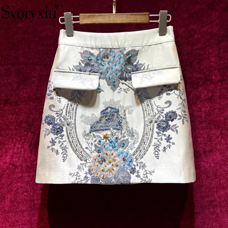 Женская жаккардовая мини-юбка Svoryxiu разноцветная трапециевидная юбка с цветочным