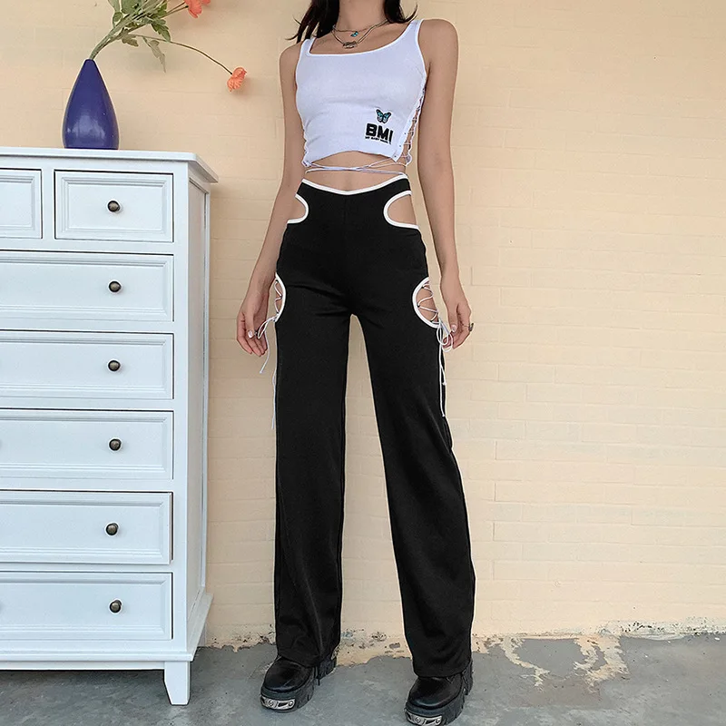 

Повседневные модные прямые брюки, женские простые однотонные уличные штаны в Корейском стиле, Женская офисная одежда с высокой талией, элас...