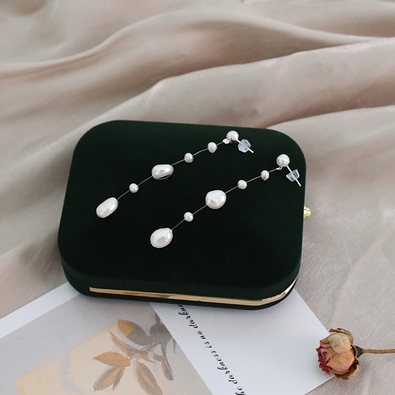 Женские длинные серьги из серебра 925 пробы с натуральным барочным жемчугом ASHIQI