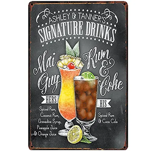 

Free Pintree Original Retro Design Signature Drinks Cocktail Recipe Tin Metal Signs Wall Art | Thick Tinplate Print Poster Wall