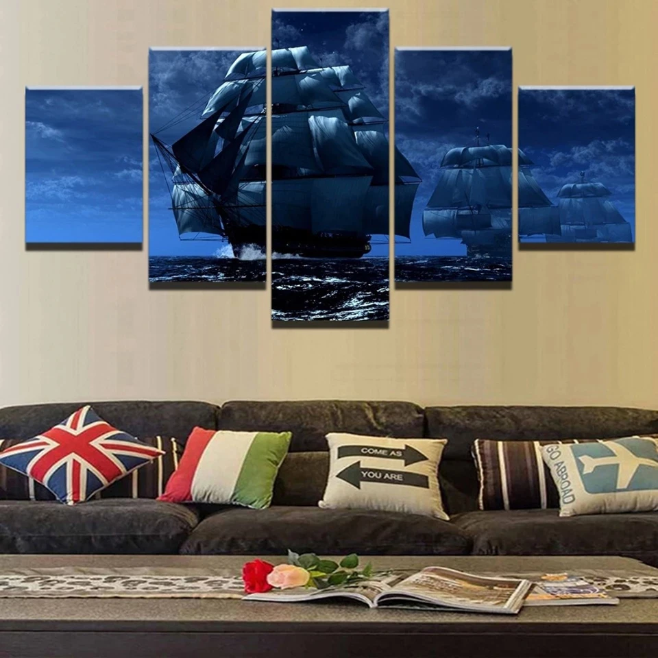 

Canvas HD Print Painting Modular Pictures 5 Panel Ships Sailing On The Sea Frame Wall Art Poster Modern Home Decor Living Room