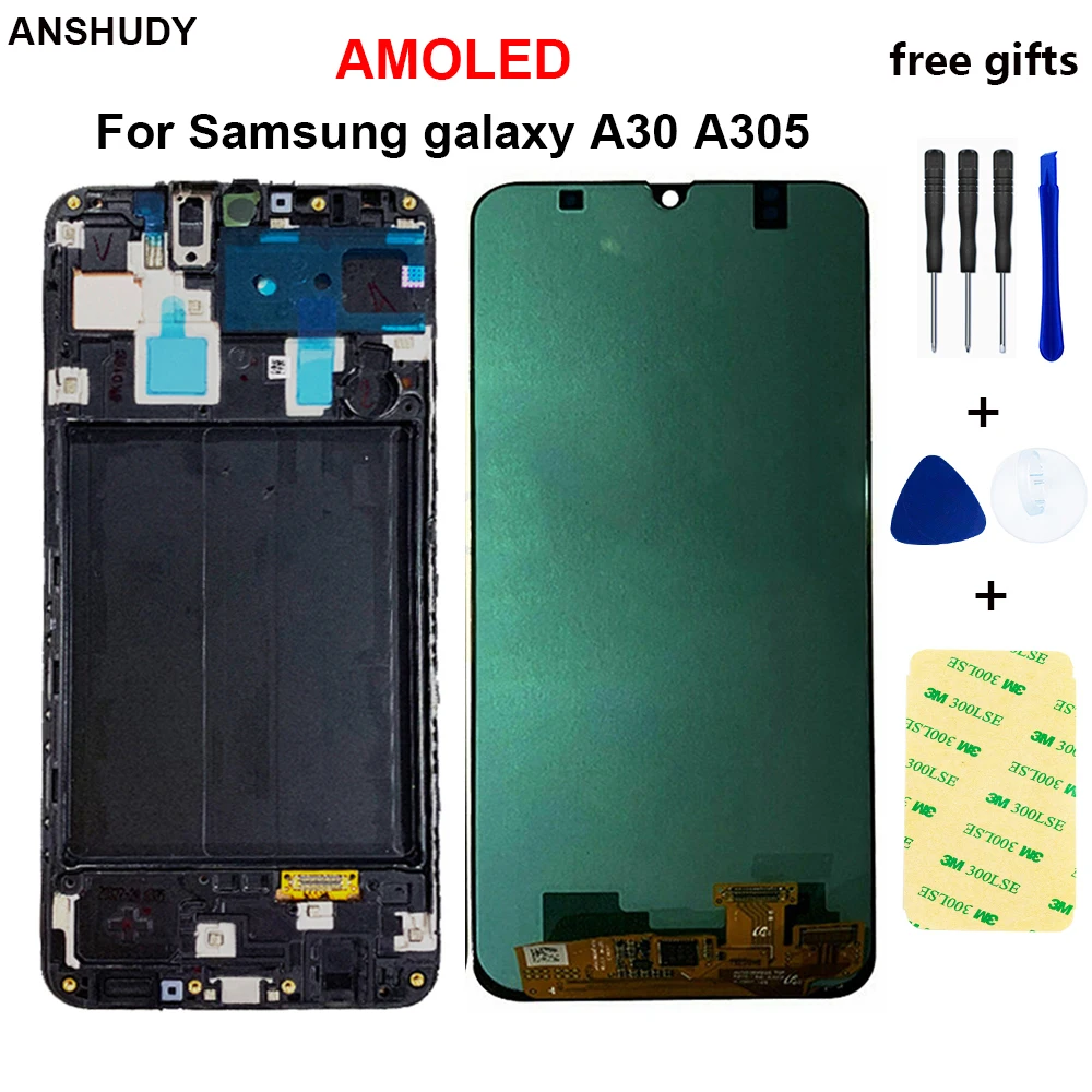 AMOLED для samsung galaxy A30 A305/DS A305F A305FD A305A ЖК сенсорный экран дигитайзер в сборе дисплей