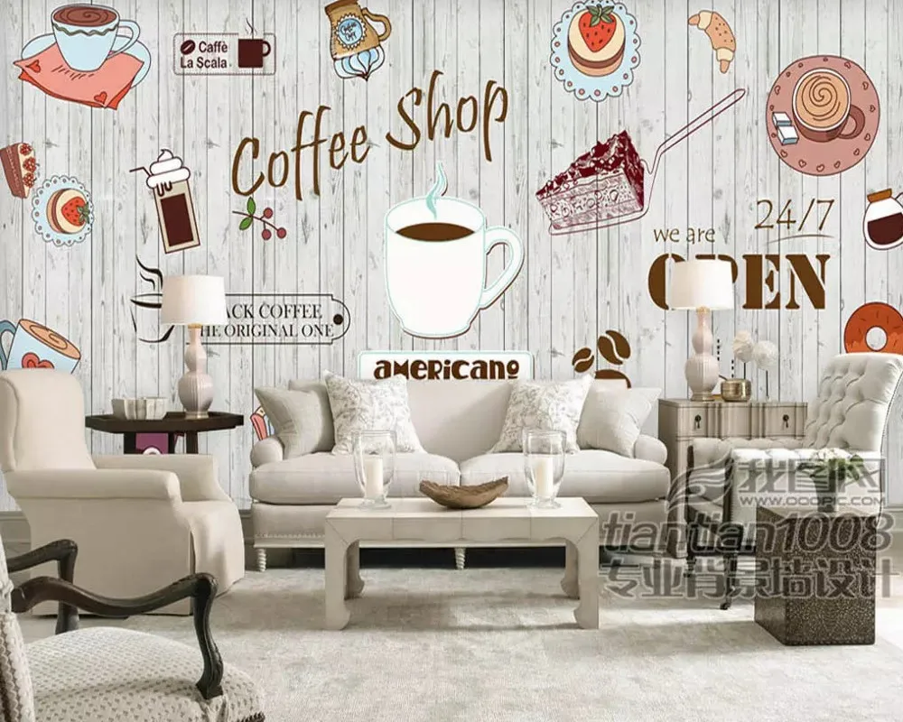 

Drop Shipping Custom Wallpaper Mural European And American Style Coffee Shop Cake Shop Background Wallpaper Decorative Painting
