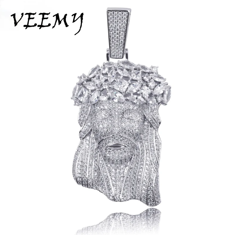 

VEEMY в стиле хип-хоп; Большие Иисус ожерелье с кубинская цепь для мужчин цвета: золотистый, Цвет льдом кубический циркон модное ювелирное изде...
