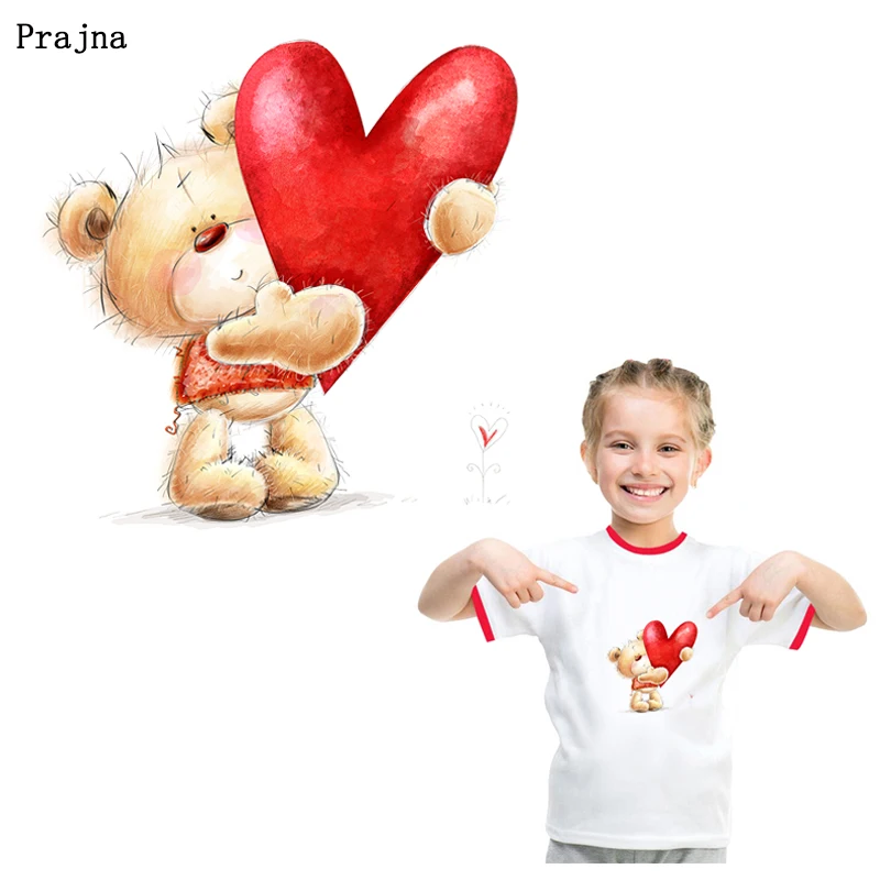 Prajna термонаклейки с изображением медведя красного сердца из винила Мультяшные