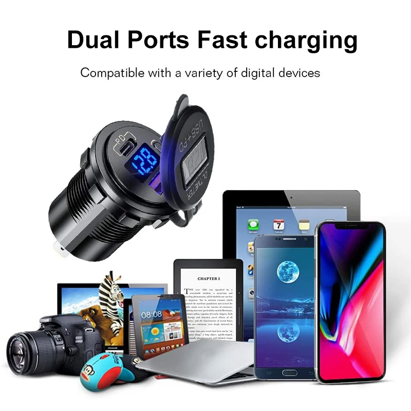 Car USB Charger QC3.0 PD Type C with Switch Socket for 12V/24V Vehicles Boat Motorcycle SUV Bus Truck Caravan Marine | Автомобили и